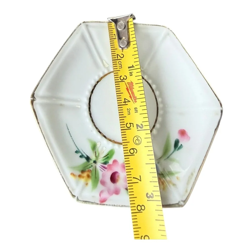 Occupied Japan Tea Cup Saucer Set Vintage‎ Hexagonal Floral Porcelain Gold Trim